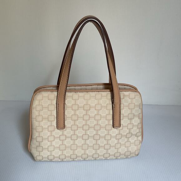 Nine West Beige Canvas Satchel Purse Handbag Top Handle Bag Mini Bag Cute - Picture 2 of 9